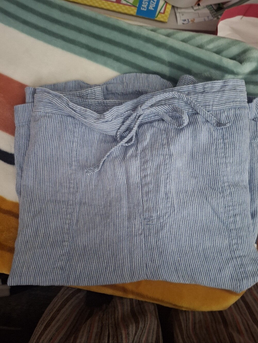 Women's Blue Striped Drawstring Shorts